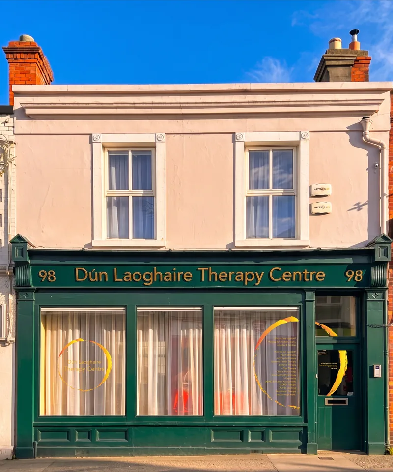The green shopfront of the Dún Laoghaire Therapy Centre at 98 Patrick Street